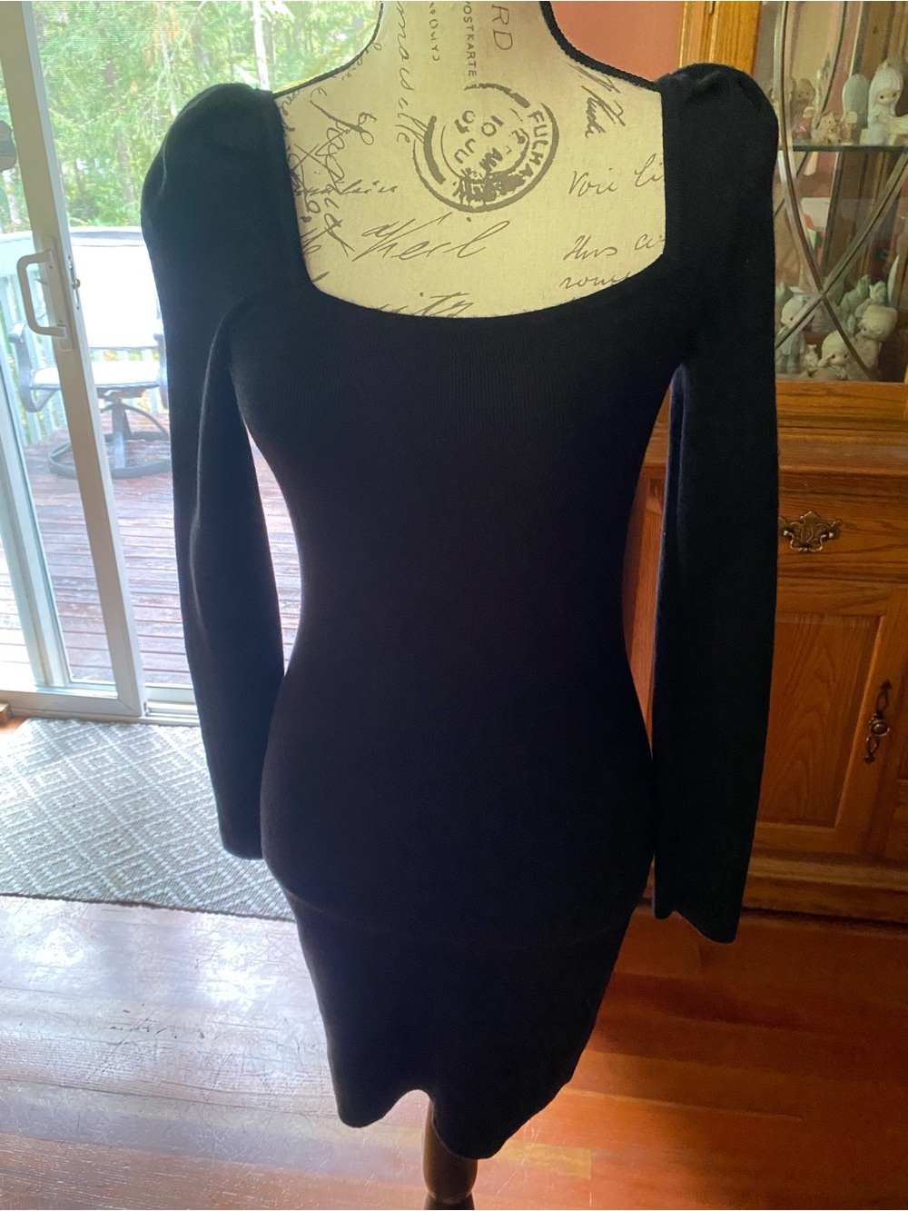 Bar III Black Long Sleeve Square Neck Bodycon Dress
